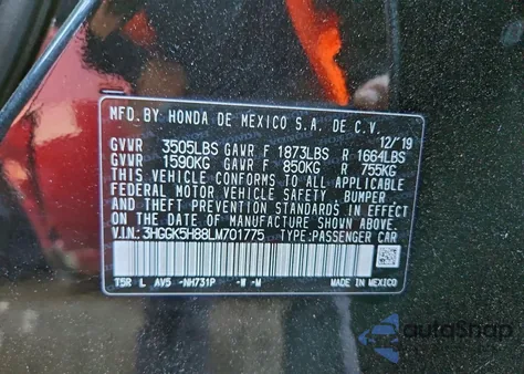 2020 Honda Fit Ex z USA, uszkodzony, nr VIN 3HGGK5H88LM701775